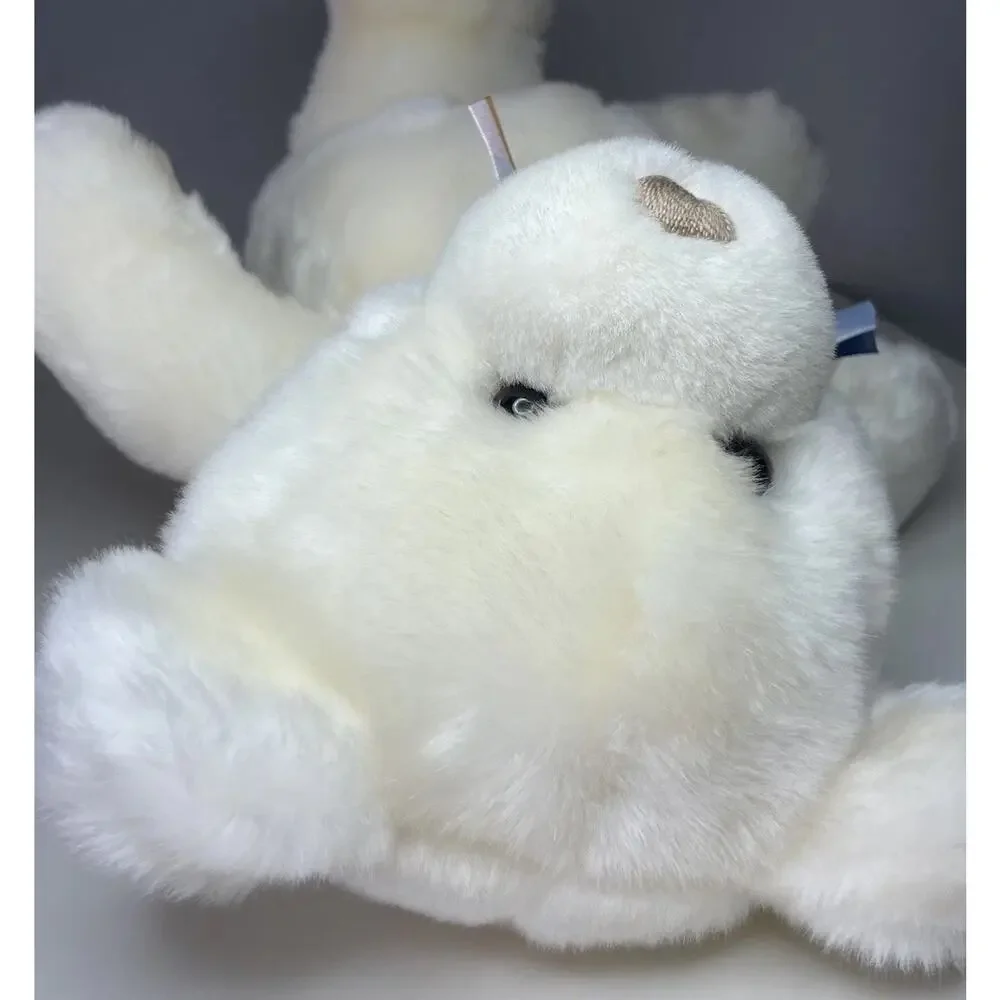 Vintage Gund Snugwell Teddy Bear Plush Large 18” White Cream Brown Plaid Bow